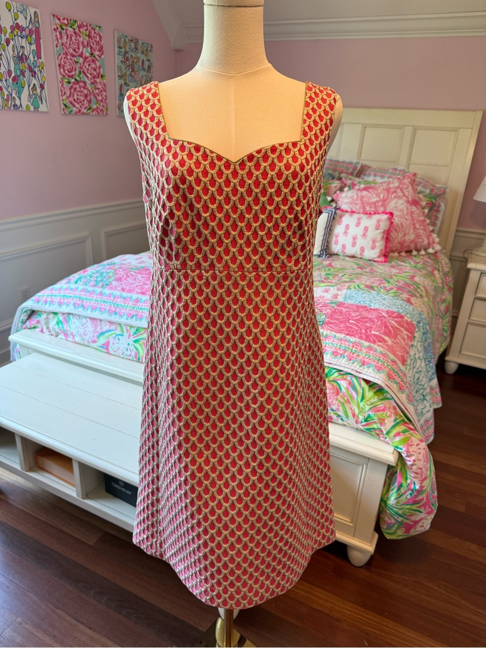 Lilly Pulitzer Pink and Gold Sleeveless Fit-and-Flare Mini Dress